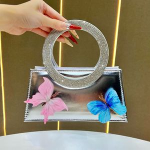 Sparkling Crystal Ring Handle Clutch <b>Bag</b> With Floral Butterfly Decor Evening Party Style <b>mini</b> vintage ladies evening <b>bag</b> - Product Image 1