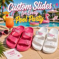 Sandales à double boucle personnalisées avec logo pour hôtel, piscine, fête, plage, événements promotionnels, cadeaux de marque