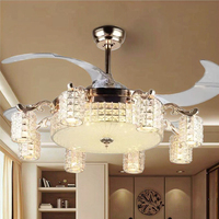 Ventilador de techo moderno Crysta Abs Blade con lámpara y luz de ventiladores de techo de araña Led remota