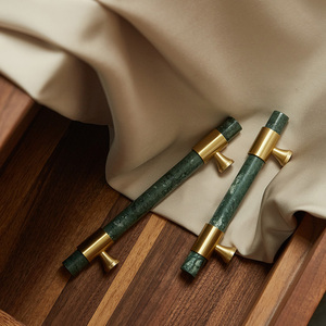Qiansi HK0111 Trang Chủ Văn Phòng Nội Thất Cửa Sang Trọng Đá Cẩm Thạch Tự Nhiên Brass Kéo Knob T Bar Phần Cứng Tủ Trắng Xanh Xử Lý - Product Image 4