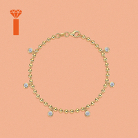 Bracelet en chaîne à billes en moissanite plaqué or 18 carats avec breloques serties clos, empilable, bijoux de mode raffinés, bracelet en moissanite