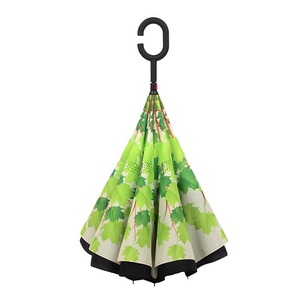 Parapluie inversé manuel China Life, motif feuille verte, long manche, imperméable, parapluie promotionnel - Product Image 5