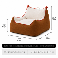 Nouveau design 2026 Fauteuil-lit et canapé relax en polaire Teddy marron et blanc avec garniture pompons, emballé sous vide en boîte, pour chambre, lecture et salon