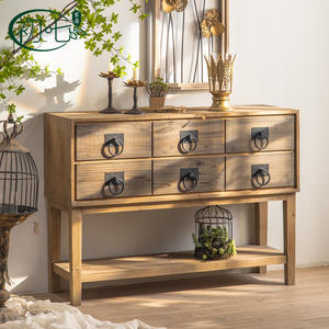 American Country Style Solid Wood Sideboard 6 Drawers <b>Storage</b> Cabinet Living Room Furniture - Product Image 1