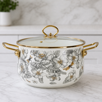 Marmite à soupe en fonte émaillée dorée de qualité alimentaire, personnalisable, épaissie, avec bordure dorée et double poignée, pour cuisinière à induction et gaz