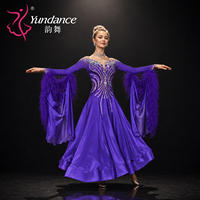 Robe de danse de salon en mousseline de soie violette personnalisée Yundance B-26111, robe de scène professionnelle avec strass pour compétition de valse et de tango