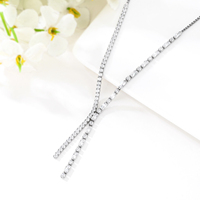 Collier de tennis exquis avec zircon chaîne de griffe pour femme en forme de Y en argent 925 plaqué rhodium de luxe simple