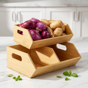 Cajas de Almacenamiento de Bambú de Estilo Clásico, Contenedores Apilables, Portátiles, Multifuncionales, de Forma Rectangular, para Cocina - Product Image 2