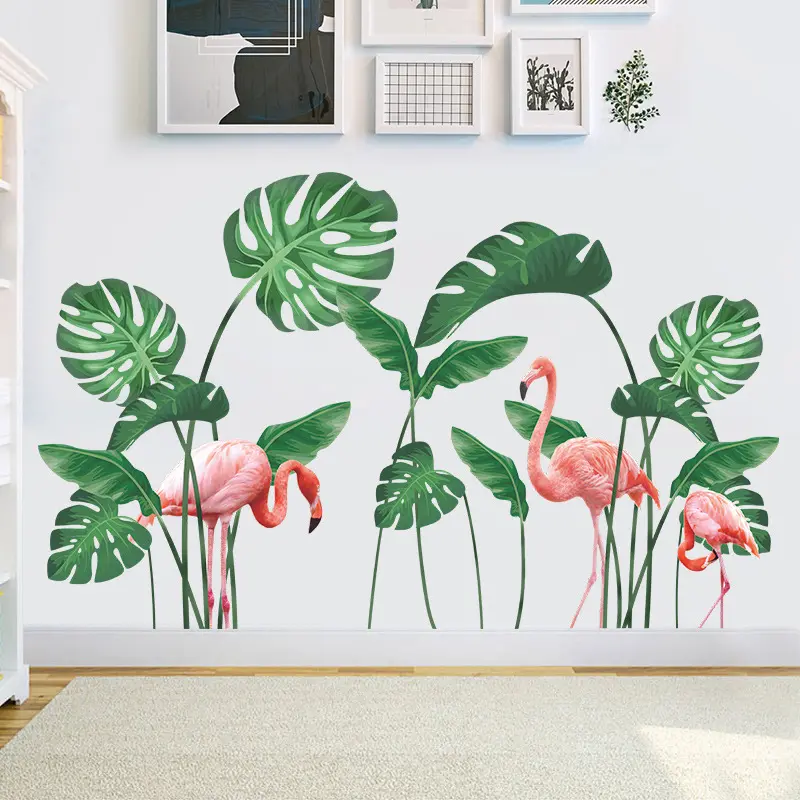 Sıcak satış yapıştırıcılar tropikal yeşil yapraklar bitki çocuk odası ev yeşil yaprak duvar Sticker duvar sticker dekorasyon