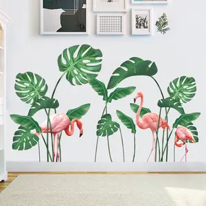 Gran oferta de adhesivos hojas verdes tropicales planta habitación de los niños hogar hoja verde pegatina de pared Decoración