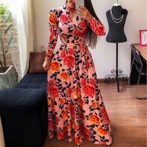 Dames Elegante Prom Jurk Lange Mouw Uitgeholde Bloemenprint Plus Size Lady Casual A-Lijn Jurk - Product Image 2