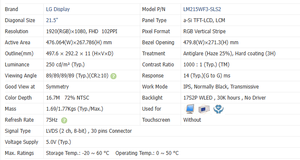โมดูลจอแสดงผล TFT LCD รุ่น LM215WF3-SLS2 ขนาด 21.5 นิ้ว ใหม่เอี่ยม ความละเอียด 1920x1080 102 PPI และ 30 พิน LVDS ในรูปแบบ CN - Product Image 3