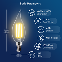 Ampoule LED à filament en verre CA11 B11 2700K 4W 450Lm E12 pour usage résidentiel, vente en gros