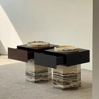 Table d'appoint en marbre naturel de style européen Table basse en marbre avec tiroir Mobilier de centre de salon
