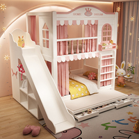 Lit Superposé pour Enfants, Lit Superposé Escamotable Rose Princesse avec Toboggan et Escalier pour Filles