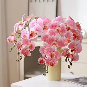 3D ความรู้สึกมือจริงสัมผัสสีขาว Phalaenopsis ดอกไม้ประดิษฐ์ 9 หัวผ้าไหมกล้วยไม้ประดิษฐ์ Phalaenopsis กล้วยไม้ดอกไม้