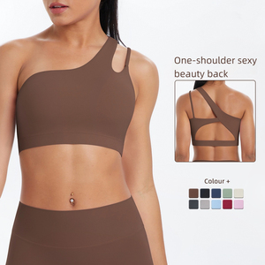 Sujetador deportivo <span class=keywords><strong>de</strong></span> un hombro cepillado <span class=keywords><strong>de</strong></span> nailon <span class=keywords><strong>de</strong></span> doble cara para mujer, tanque <span class=keywords><strong>de</strong></span> Yoga para correr, Fitness, talla grande, Ropa Interior <span class=keywords><strong>De</strong></span> Yoga - Product Image 2