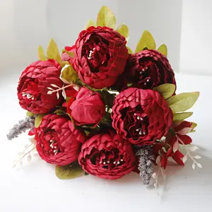 Seiden-Pieonenblumen Großhandel gemischte Pieonenblumen Champagner roter Rosen künstlicher Blumenstrauß blumenzubehör für Sträuße