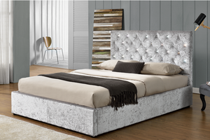 Giường ngủ hiện đại cỡ King, bọc vải nhung ép, nâng đỡ bằng khí nén, có ngăn chứa đồ, đính nút kim cương - Product Image 5