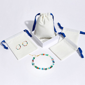 Custom Logo Printed <b>Small</b> Canvas Jewelry Gift Storage Pouch <b>White</b> Packaging Dust <b>Bag</b> - Product Image 5