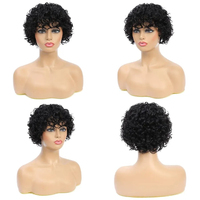 Perruques Courtes Bouclées Pixie Cut Sans Lacets en Cheveux Humains avec Frange, Entièrement Fabriquées à la Machine, Sans Colle, pour Femmes Noires