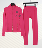 Ensemble de yoga : Veste ajustée respirante à col montant et fermeture éclair dorée, séchage rapide, et Leggings sculptants taille haute très extensibles