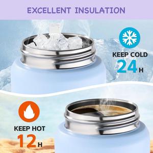 Premium Stainless Steel Thermos Water Bottle Leak-Proof Lid 12-24 Hours Thermal Insulation <b>Large</b> Capacity Hand Grip for Camping - Product Image 5