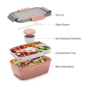 Bento Salad Lunch Box Leak-proof Food Grade Plastic Food Storage Container With Removable Tray