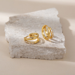 Boucles d'oreilles créoles en zircon creux double couche, design géométrique rond, bijoux cadeau EKA-124 - Product Image 4