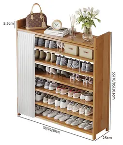 Factory Foldable Multilayer Natural Bamboo Shoe Rack Shoe Shelf Bamboo Cabinet Save Space