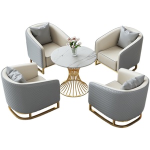 Hotel Sofa Set With Table And Chairs Fabric Metal <b>Frame</b> Durable For Reception Area - Product Image 5