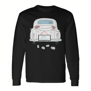 T-shirt à manches longues pour voiture de lune de miel Just Married avec des canettes sur le dos - Product Image 2