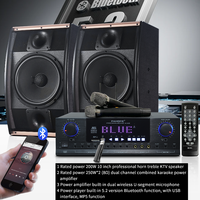 Sistema de Sonido Profesional de Karaoke KTV para el Hogar con DSP, Equipo de Audio para Fiestas con Dos Micrófonos Inalámbricos, Sistema de Sonido de Madera