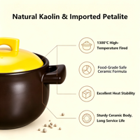 Marmite en céramique marron 2,2 L avec couvercle jaune – Qualité supérieure, durable, antiadhésive, compatible gaz (non compatible induction) – Idéale pour la cuisson saine et les ragoûts