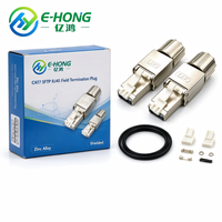 Konektor RJ45 CAT7 SFTP Tanpa Alat, Paduan Seng, Perisai Penuh 8P8C, Tanpa Crimp, 10Gbps 600MHz untuk Kabel Data Center