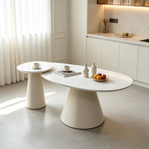 Table basse ovale moderne en marbre blanc, ensemble emboîtable, design minimaliste, multi-usages, facile à nettoyer, mobilier de salon - Product Image 3