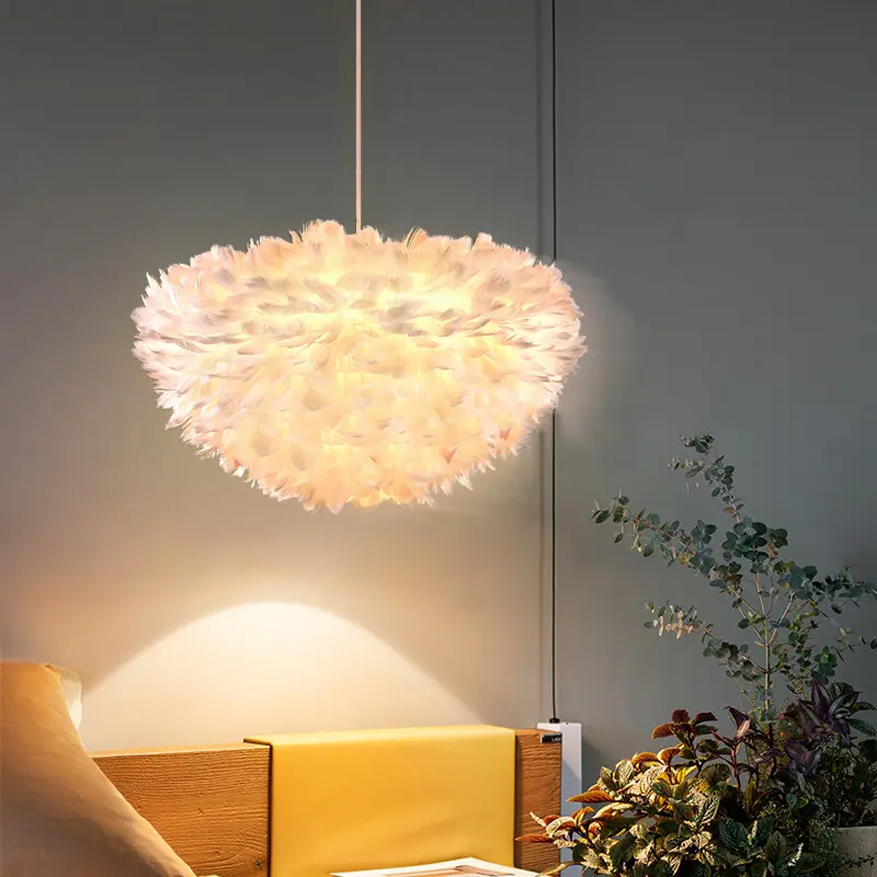 북유럽 현대 침실 거실 장식 따뜻한 로맨틱 LED 깃털 샹들리에