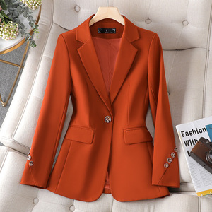 Women's Caramel Blazer Slim Fit Anti-Wrinkle Polyester Spring Autumn Wear - Product Image 2