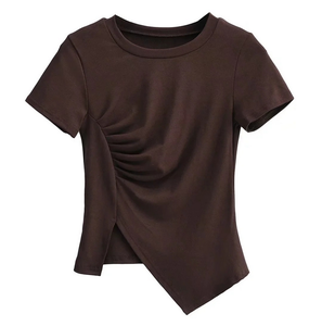 Runwaylover 707 핫 세일 2022 숙녀 Pleated 짧은 소매 티셔츠 - Product Image 3