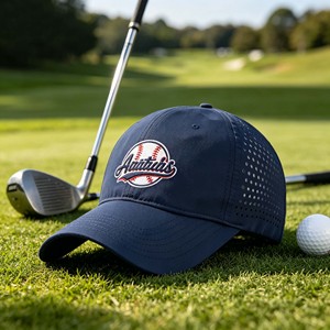 Polyester Quick Dry 6 Panel Dad Caps With Custom Laser Cut Hole Embroidery Logo - Product Image 3