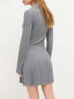Robe pull de luxe sur mesure en cachemire massif, longueur genou, style vintage, col polo, demi-fermeture, coupe ample avec boutons, pour femme de bureau