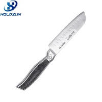 Couteau de chef Santoku japonais professionnel en acier inoxydable de 7 pouces, écologique, avec logo personnalisé et rainures, pour la découpe en cuisine