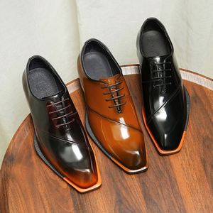 New Luxury Men's Leather Square-Toe Formal <b>Shoes</b> Wedding Oxford Style Shiny Business <b>Shoes</b> with <b>Height</b> <b>Increasing</b> - Product Image 1