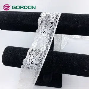 Gordon şeritleri 7mm jakarlı geniş streç kumaş dantel Trim gelin peçe için dekoratif dantel kumaş beyaz çiçek dantel trim
