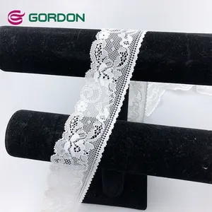 Gordon Ribbons 7mm Jacquard Wide Stretch Fabric Lace Trim For Bridal Veils Decorative lace fabric white floral lace trim