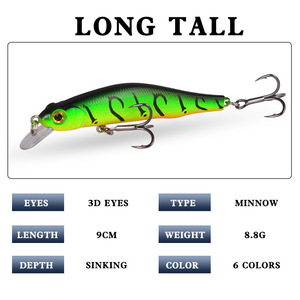 Leurre de pêche Kfs Minnow 90mm 8.8g à coulée lente pour la pêche au bar, appât artificiel pour fond de eau, matériel de pêche - Product Image 5