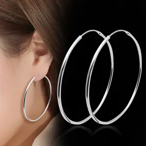 Korean Style Summer Simple Women Jewelry Trendy 925 Silver Hoop Earrings Personality Big Earrings For Women