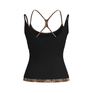 Top a Canotta OEM Personalizzato <span class=keywords><strong>con</strong></span> Scollo a U, <span class=keywords><strong>Spalline</strong></span> <span class=keywords><strong>Sottili</strong></span> a Contrasto, Design Leopardato, Schiena Aperta Incrociata, Alta Elasticità e Comfort per Donne - Product Image 4