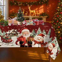 Nappe de Noël personnalisée rouge avec Père Noël et bonhomme de neige pour les fêtes de fin d'année, vente en gros