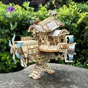 Hamaileon Puzzle Sté<span class=keywords><strong>r</strong></span>éo en Bois à Assembler Soi-même Jouets Bateau Pirate Carrousel Grande Roue Voiture Citrouille Modèle Marin 0-24 Mois - Product Image 1